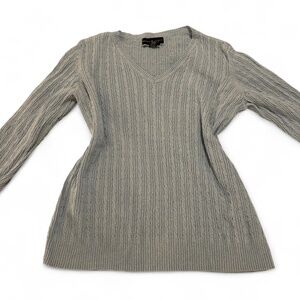 Women's Karen Scott Pastel Baby Blue V-Neck Cable Knit Sweater Size Small Cotton